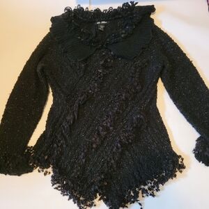 Black asymmetrical doll collar sweater